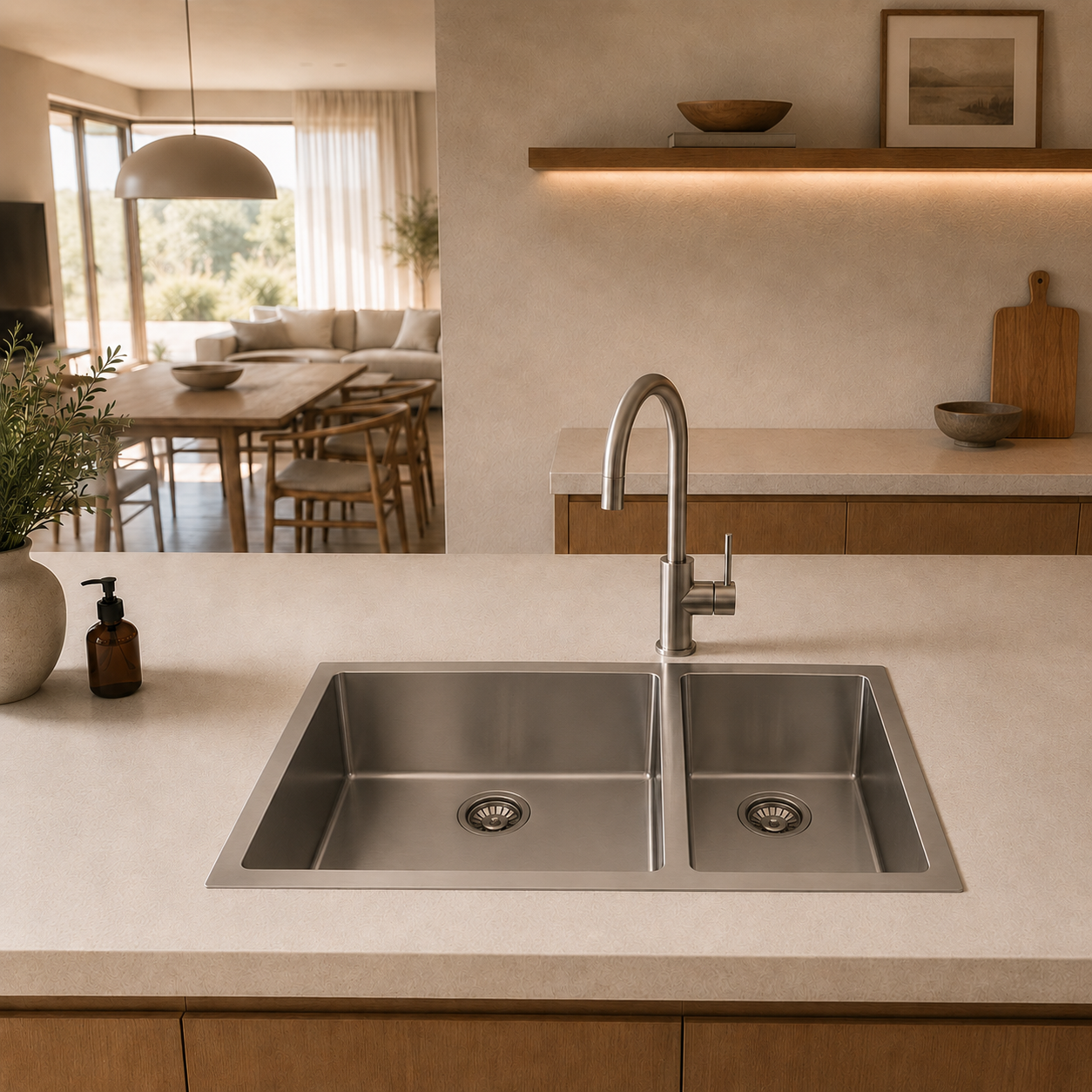 Atlas 730* 450mm one & half Bowl Handmade Stainless Steel Sink - Image 2