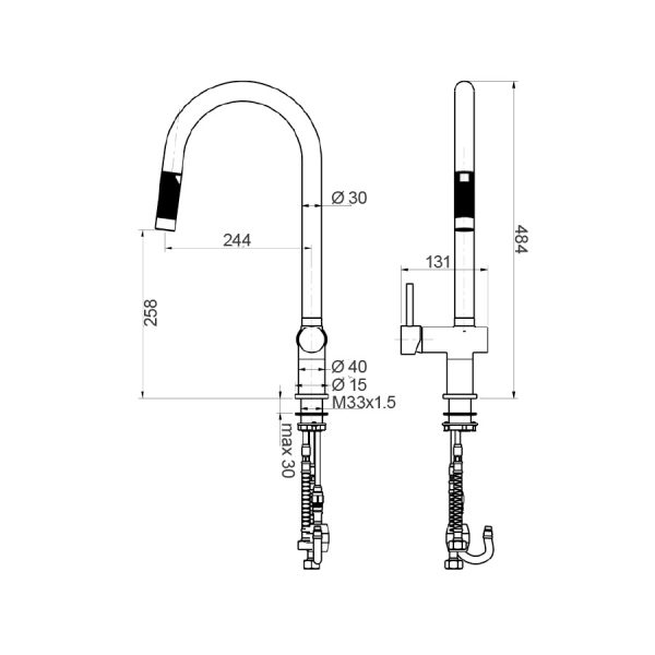 BTP02black_web_drawing TTP209 - Pull Out Kitchen Mixer in black