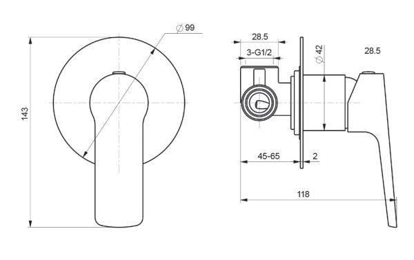 TTP236 - Shower Mixer with flat plate BTV8460-flat-plate_drawing_web