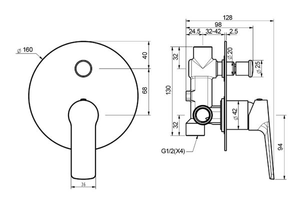 TTP236 - Shower Mixer with flat plate BTV8560-flat-plate_drawing_web