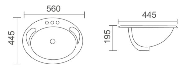 VICTORIA 560* 445 mm Oval Drop In Basin Gloss White TBS416