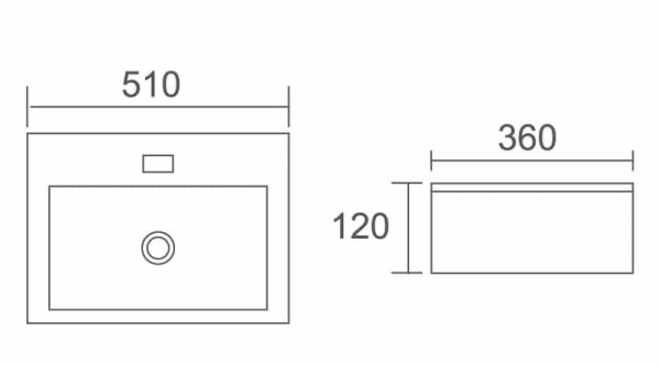 ACQUA 510* 360 mm Rectangle Wall Hung Basin Gloss White TBS121