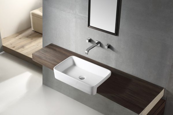 LEENA 595* 370 mm Rectangle Semi Recessed Basin Gloss White TBS 513