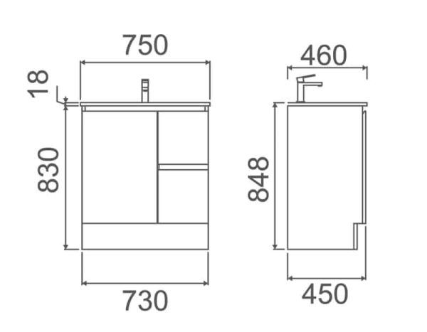 ROXIO 750 Gloss White Free Standing Vanity TV226