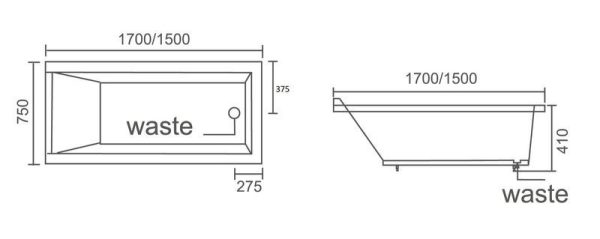 CHELSEA 1500/ 1700 Square Drop In Bathtub Gloss White TB412