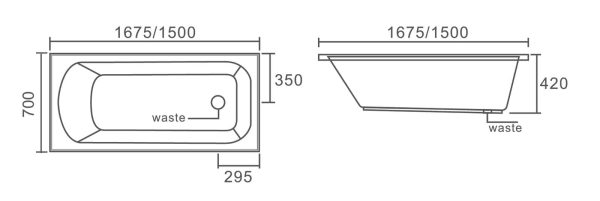 RENO 1500/ 1675 Drop In Bathtub Gloss White TB413