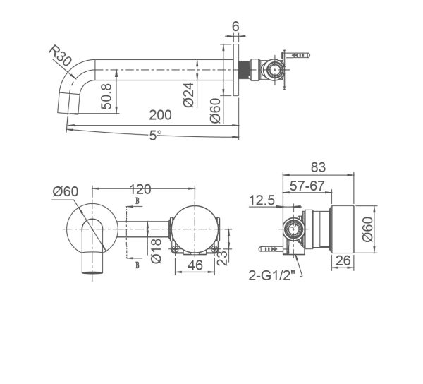 VIVO Bath/ Basin Curved Wall Spout