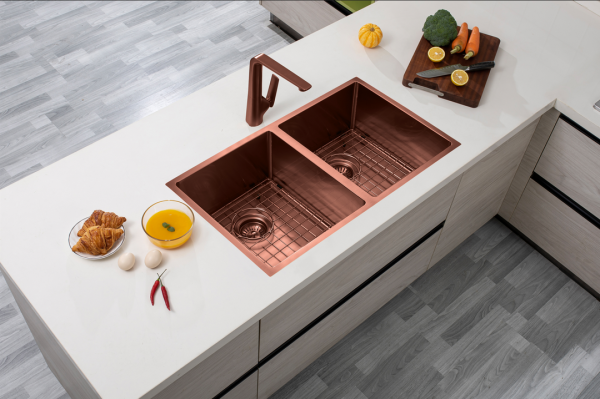 820x457mm Rose Gold Handmade Double Bowl Kitchen Sink