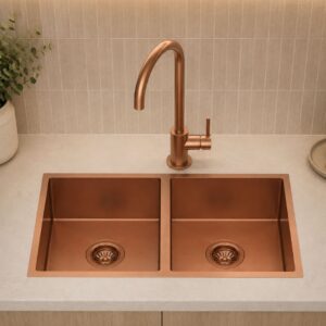 770*450mm Rose Gold Hand-made Double Bowl Kitchen Sink