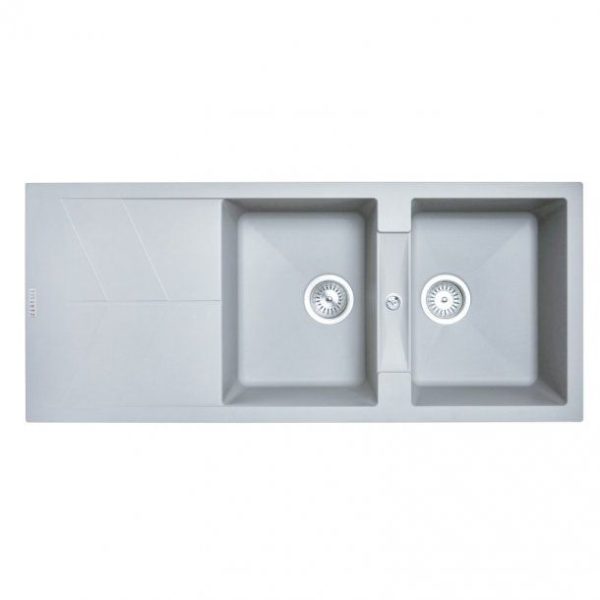 1160 x 500mm Carysil Concrete Grey Double Bowl Drainer Board Granite Kitchen Sink