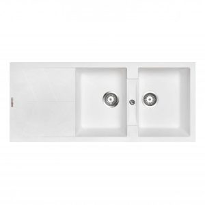 1160 x 500mm Carysil Concrete Grey Double Bowl Drainer Board Granite Kitchen Sink