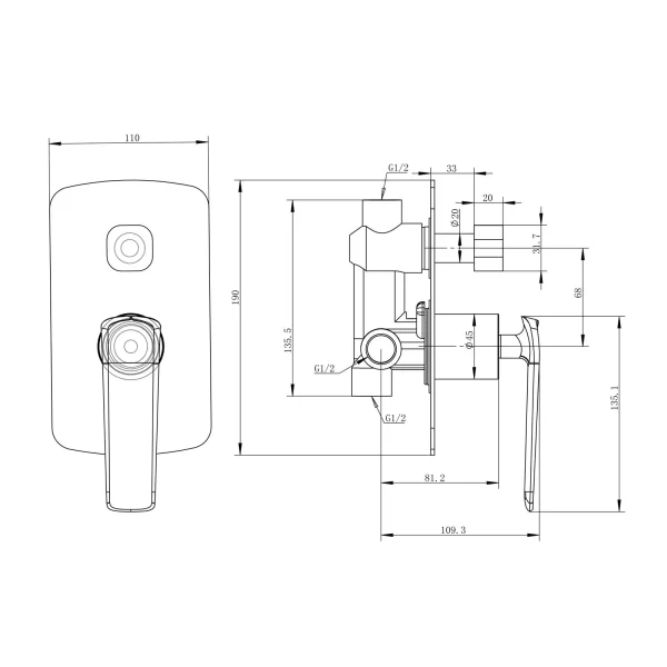 Norico Esperia Chrome Shower/ Bath Wall Mixer with Diverter