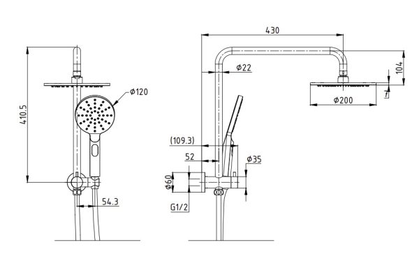 ROELEX Multifunction Shower Rail Brushed Brass