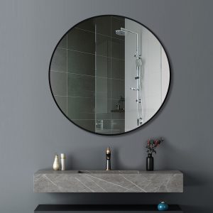 600*40mm Round Black Aluminium Framed Wall Mirror