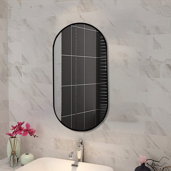 600x900mm Oval Black Framed wall Mirror