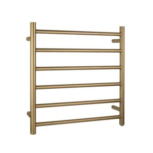 Round Brushed Brass Gold Electric Heated Towel Rack 6 Bars