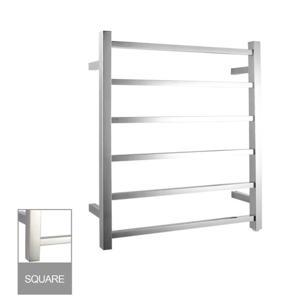 Square Brushed Nickel Electric Heated Towel Rack 6 Bars