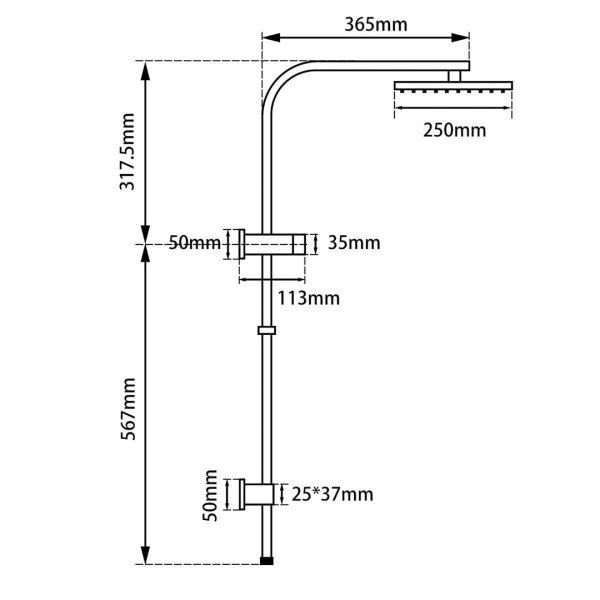 250mm Square Gun Metal Grey Shower Station