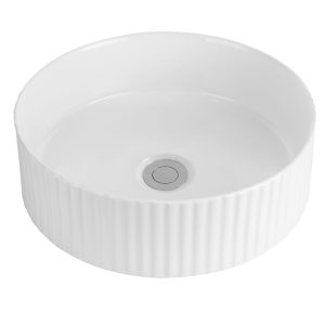 MONICA 360mm Round Fluted Above Counter Basin Gloss White