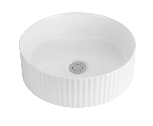 MONICA 360mm Round Fluted Above Counter Basin Gloss White