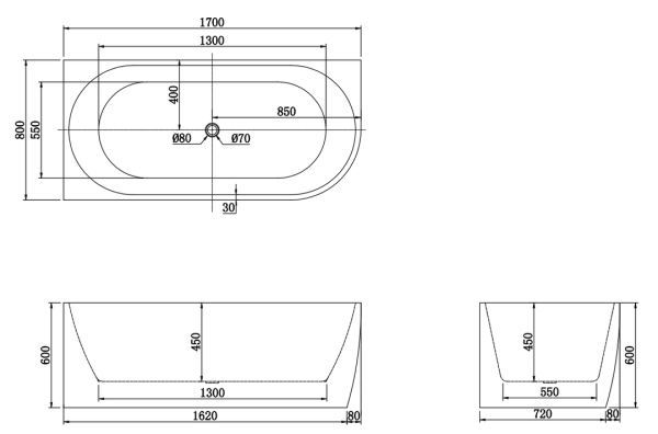 GINA 1700mm Left Corner Freestanding Bathtub in Gloss White