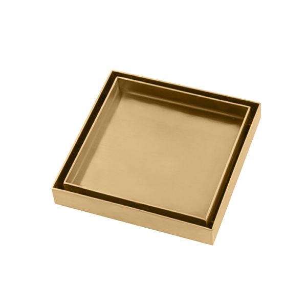 120mm Square Shower Grate Floor Waste Drain Smart Insert Tile Brushed Brass - Outlet 81.3mm