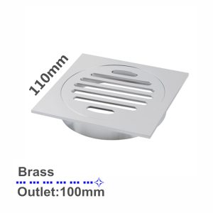 110mm Square Floor Waste Shower Grate Drain Outlet Chrome Brass