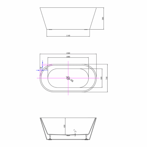 BOSTON 1500 Freestanding Bath Tub Gloss White - Image 4