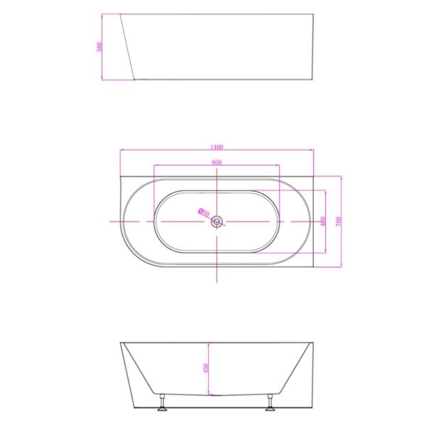 VICTOR 1400mm Gloss White Right/Left Corner Bathtub - Image 4