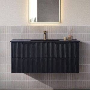 Elena Matte Black Fluted Wall Hung Vanity
