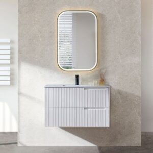 Elena Matte White Fluted Wall Hung Vanity