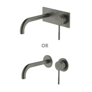 POCO Knurled Basin/ Bath Wall Mixer Tap Set 165MM in Gun Metal