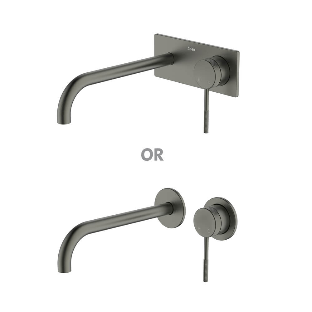 POCO Knurled Basin/ Bath Wall Mixer & 220mm Tap Set in Gun Metal