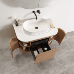 Milan 900mm Wall Hung Slender Curved Vanity with two side doors