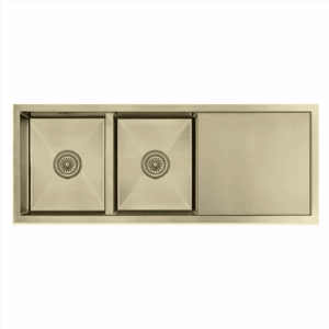 Atlas 1114 x 450mm Handmade Kitchen Sink Double Bowls in Champagne Gold