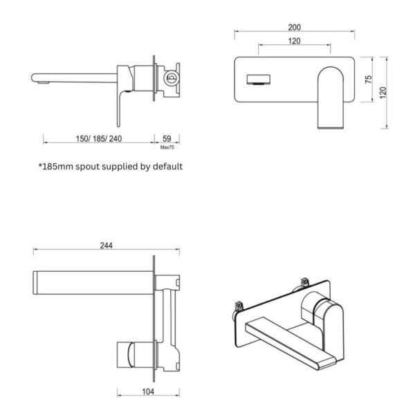 Beki Wall Mixer Spout Combo in Brushed Nickel - Image 3