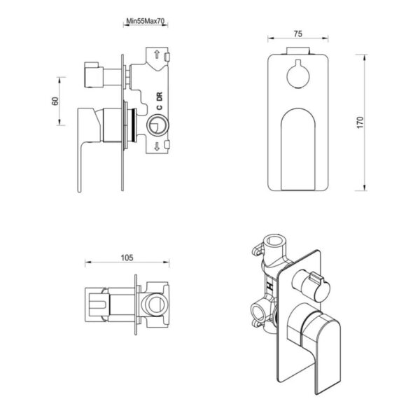 Beki Shower Mixer Diverter in Black - Image 3