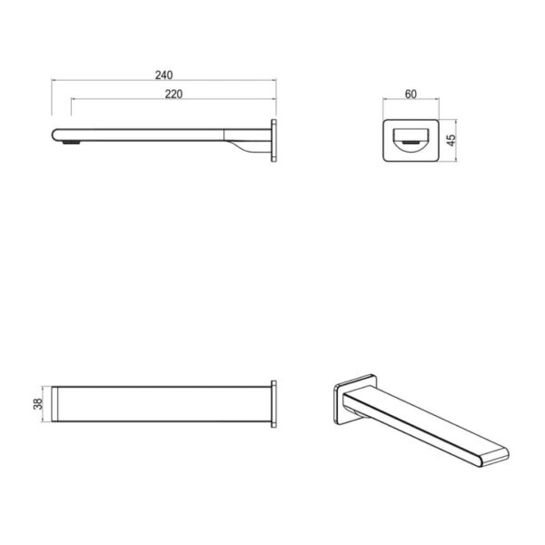 Beki 240mm Bath Spout in Brushed Nickel - Image 2