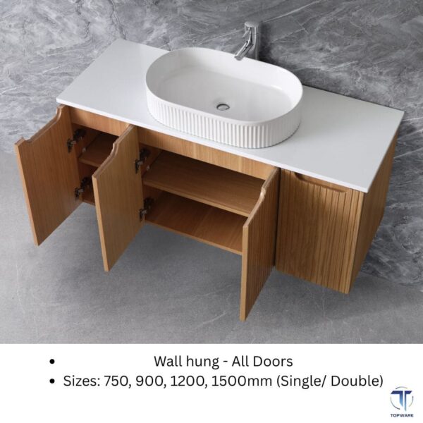 Duplex 750-1500mm Fluted Rosewood Freestanding Plywood Vanity - Image 3