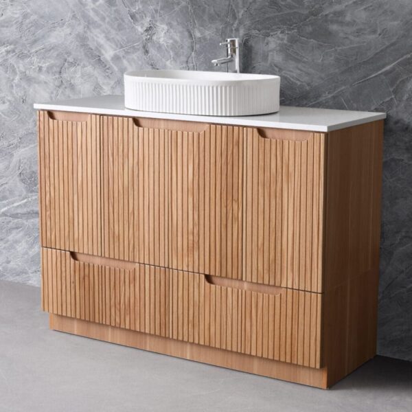Duplex 750-1500mm Fluted Rosewood Freestanding Plywood Vanity - Image 2