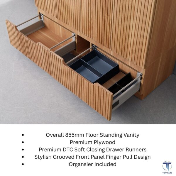 Duplex 750-1500mm Fluted Rosewood Freestanding Plywood Vanity - Image 4