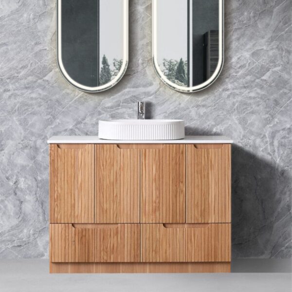 Duplex 750-1500mm Fluted Rosewood Freestanding Plywood Vanity