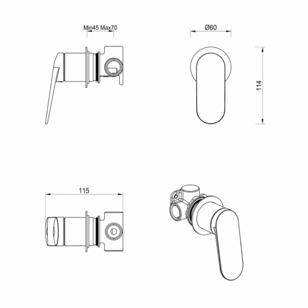 Lantra Round Plate Shower Mixer in Gun Metal - Image 3