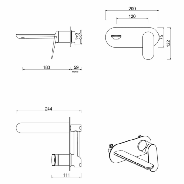 Lantra Wall Mixer Spout Combo in Chrome - Image 3