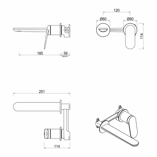 Lantra 2 piece Wall-Spout Combo in French Gold - Image 3