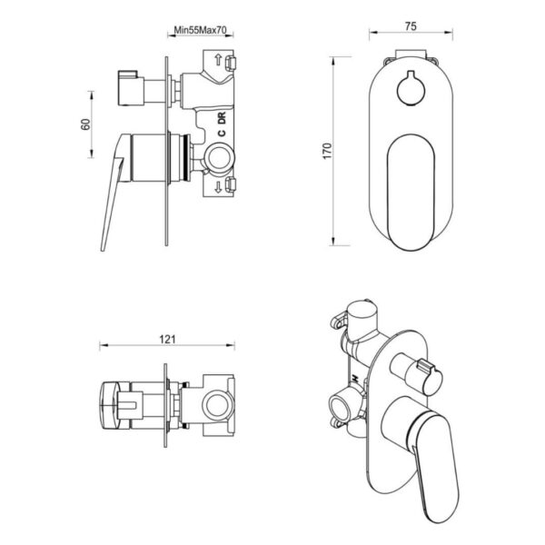 Lantra Shower Mixer Diverter in Black - Image 3