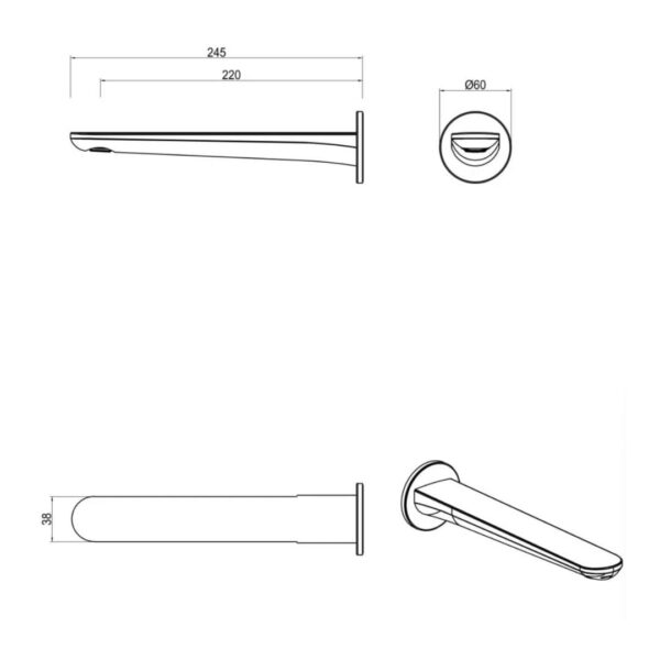 Lantra 245mm Bath Spout in Gun Metal - Image 2
