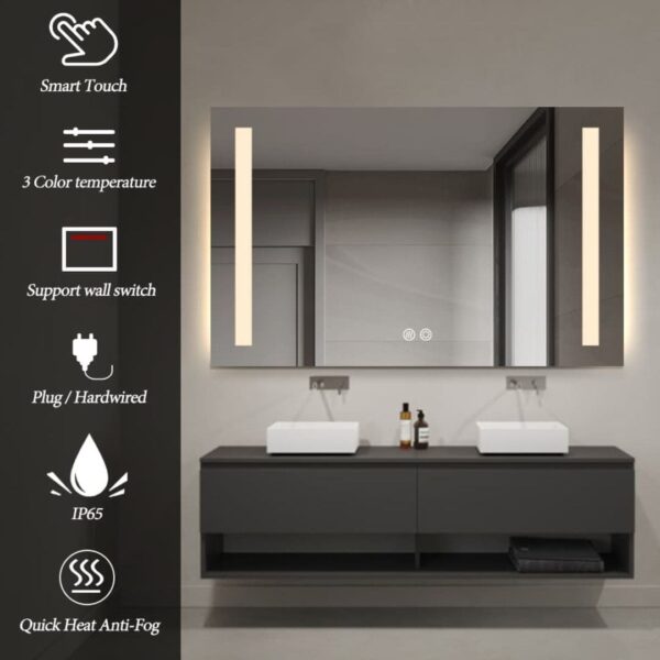 Rectangular 750 x 1200mm Double-Sided Frosted Frontlit LED Mirror - Image 4