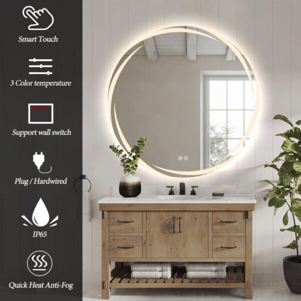 Round 800mm Frameless frosted edge Front lit LED Mirror - Image 4