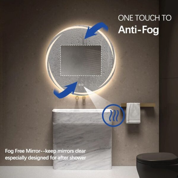 Round 800mm Frameless frosted edge Front lit LED Mirror - Image 2